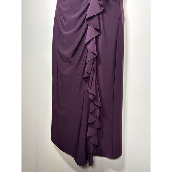 LAUREN RALPH LAUREN Plum Wine Ruffle Sleeveless Stretch Dress Old Money Size 4 - Picture 3 of 8